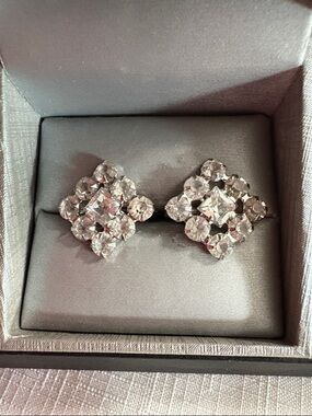 Vintage Crystal Cluster Stud clip Earrings - Silver Tone